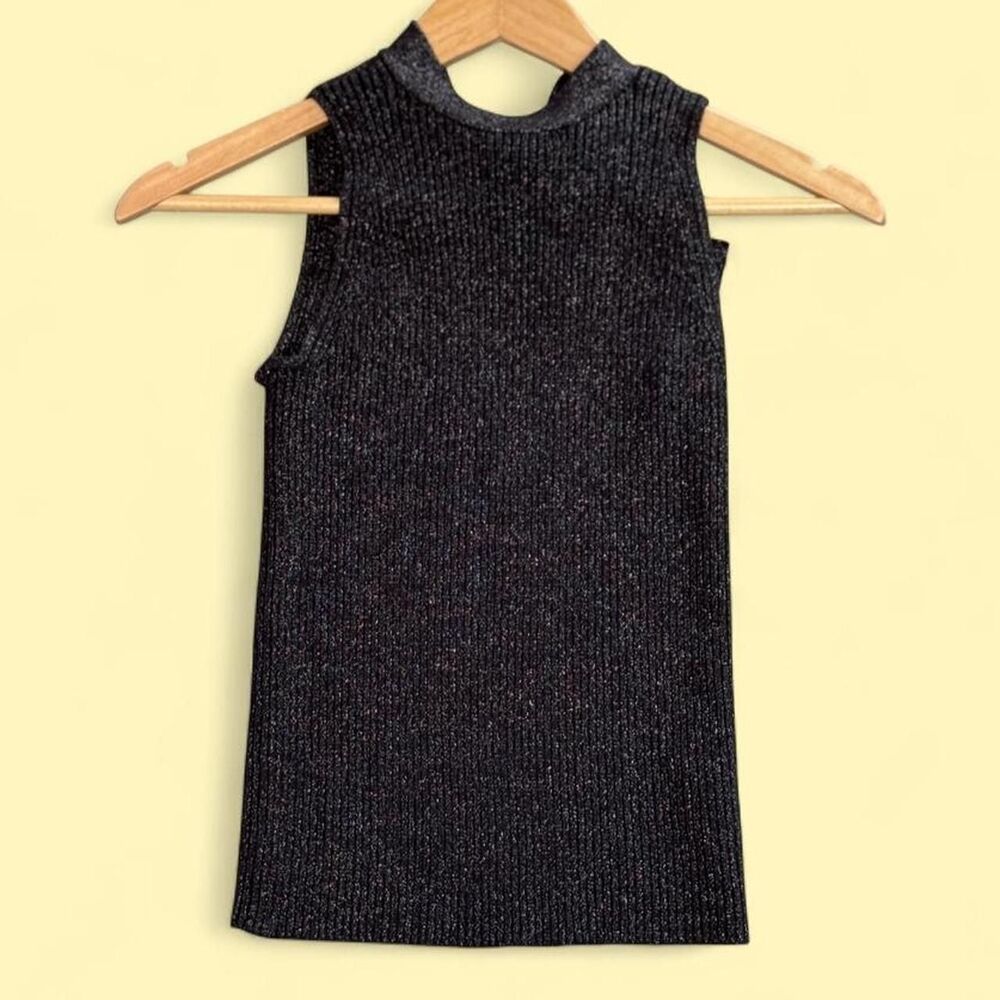 Anthropologie ett:twa Glistening Metallic Ribbed Mock Neck Top XS